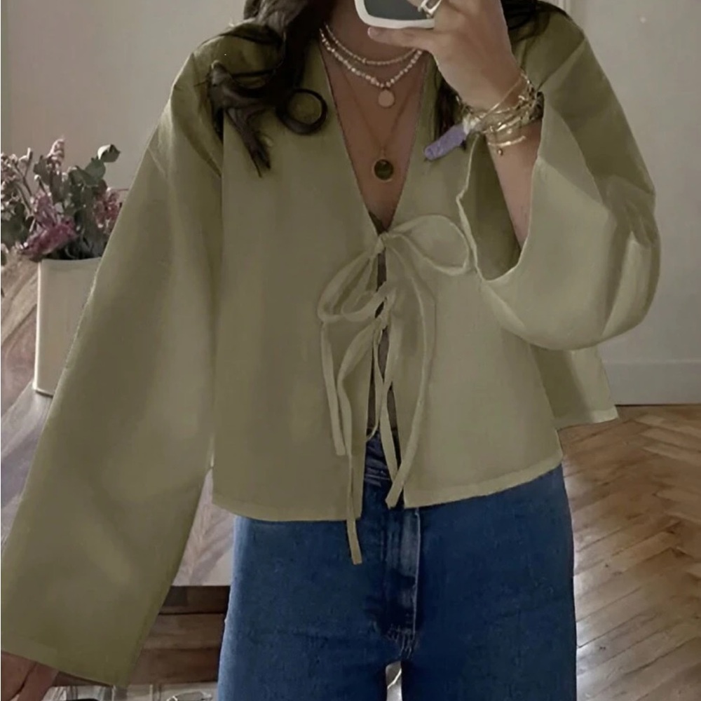 Olive Tie-Front Women's Top Workwear - M